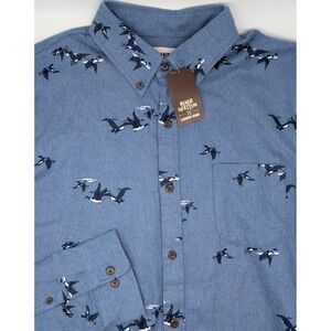 Lands End Blake Shelton XL Flannel Button Shirt Ducks Geese Long Sleeve Blue NWT